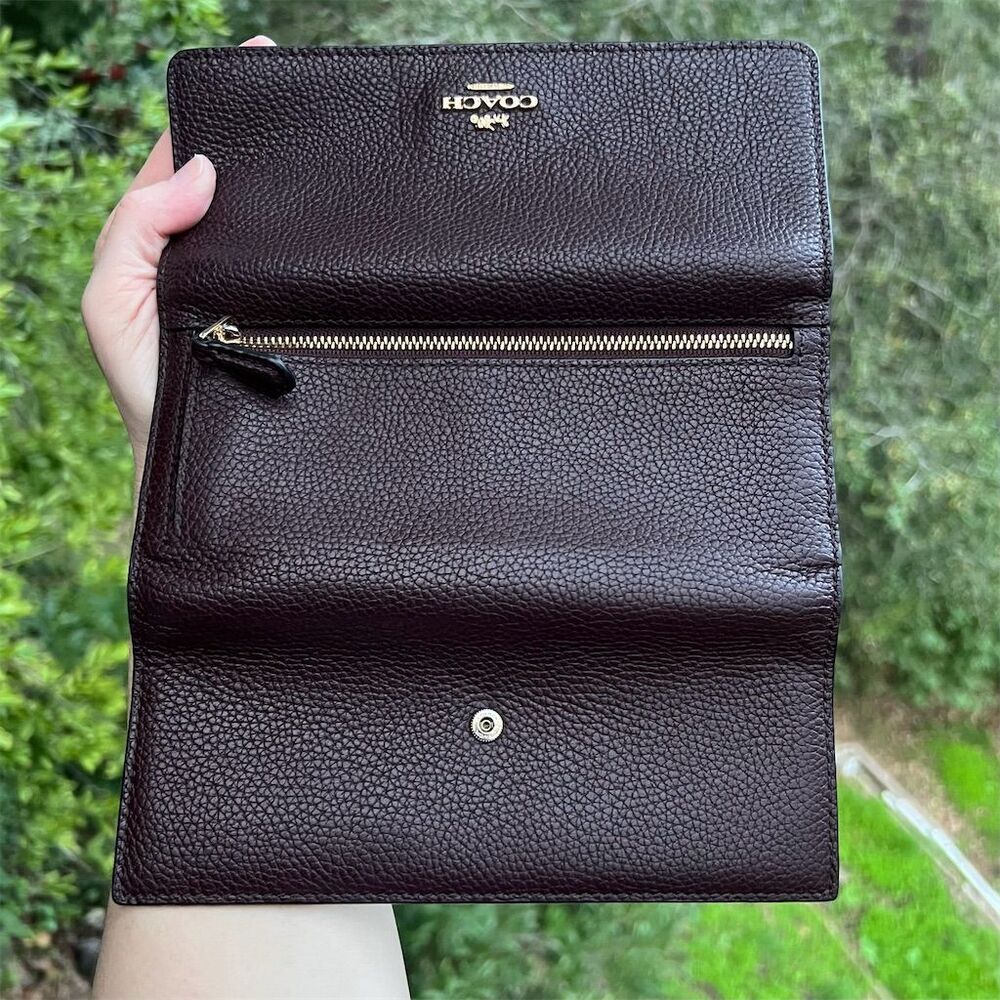 COACH VINTAGE Trifold Pebbled Leather Wallet Oxblood Brn/Purple w Gold Hardware - Picture 4 of 6